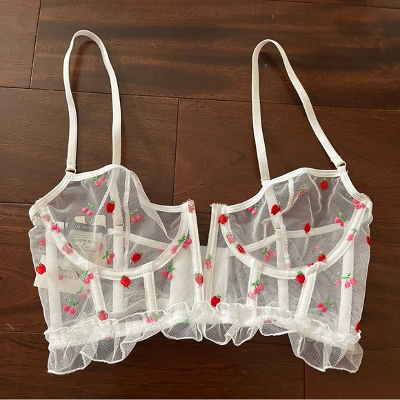 Sheer corset bra anthropology le Petit Trou fruity cherries 🍒 pomme 🍎 - Picture 1 of 8